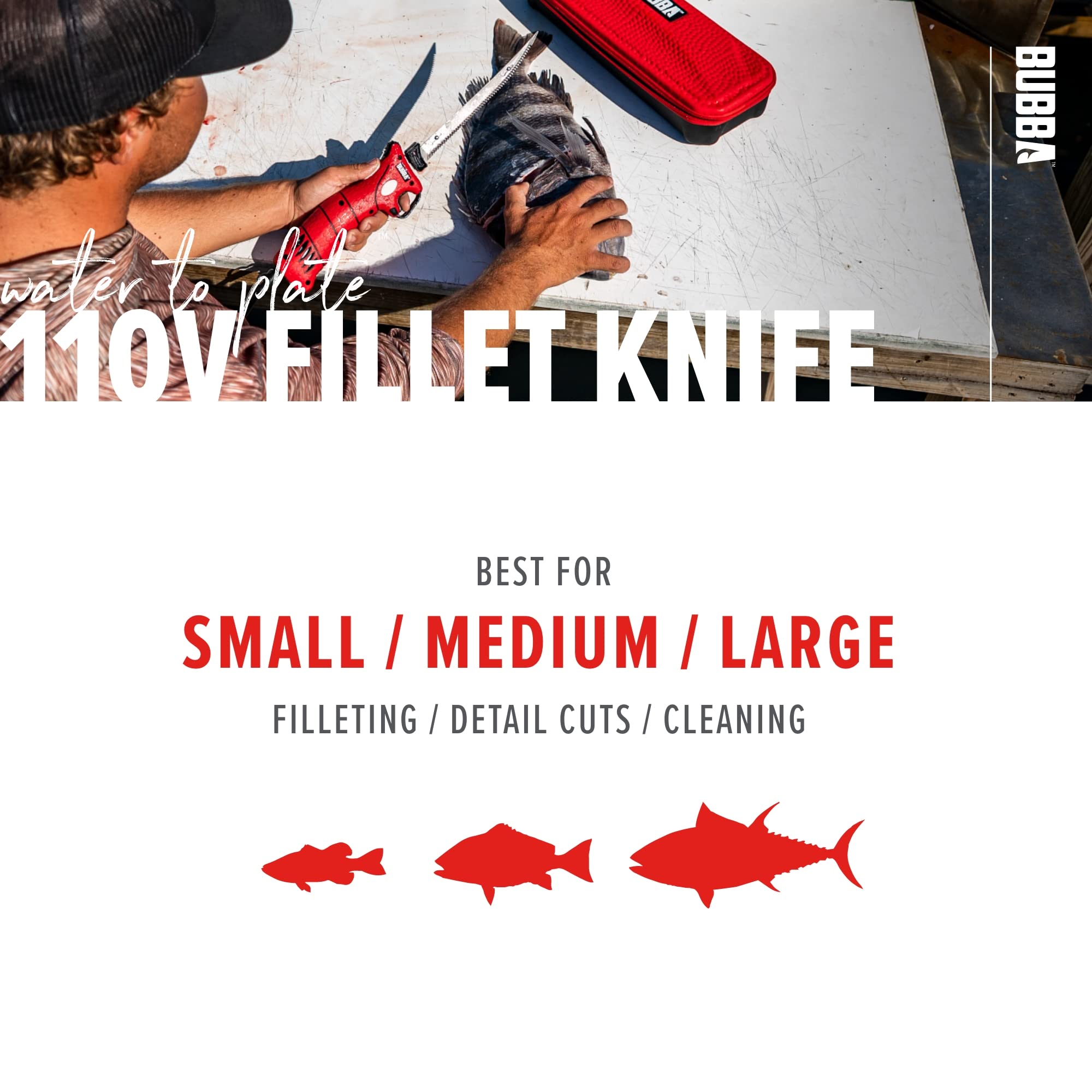 BUBBA 110V Electric Fillet Knife with Non-Slip Grip Handle, 4 Ti-Nitride S.S. Coated Non-Stick Reciprocating Blades, 8' Cord and Storage Case for Fishing - Image 5