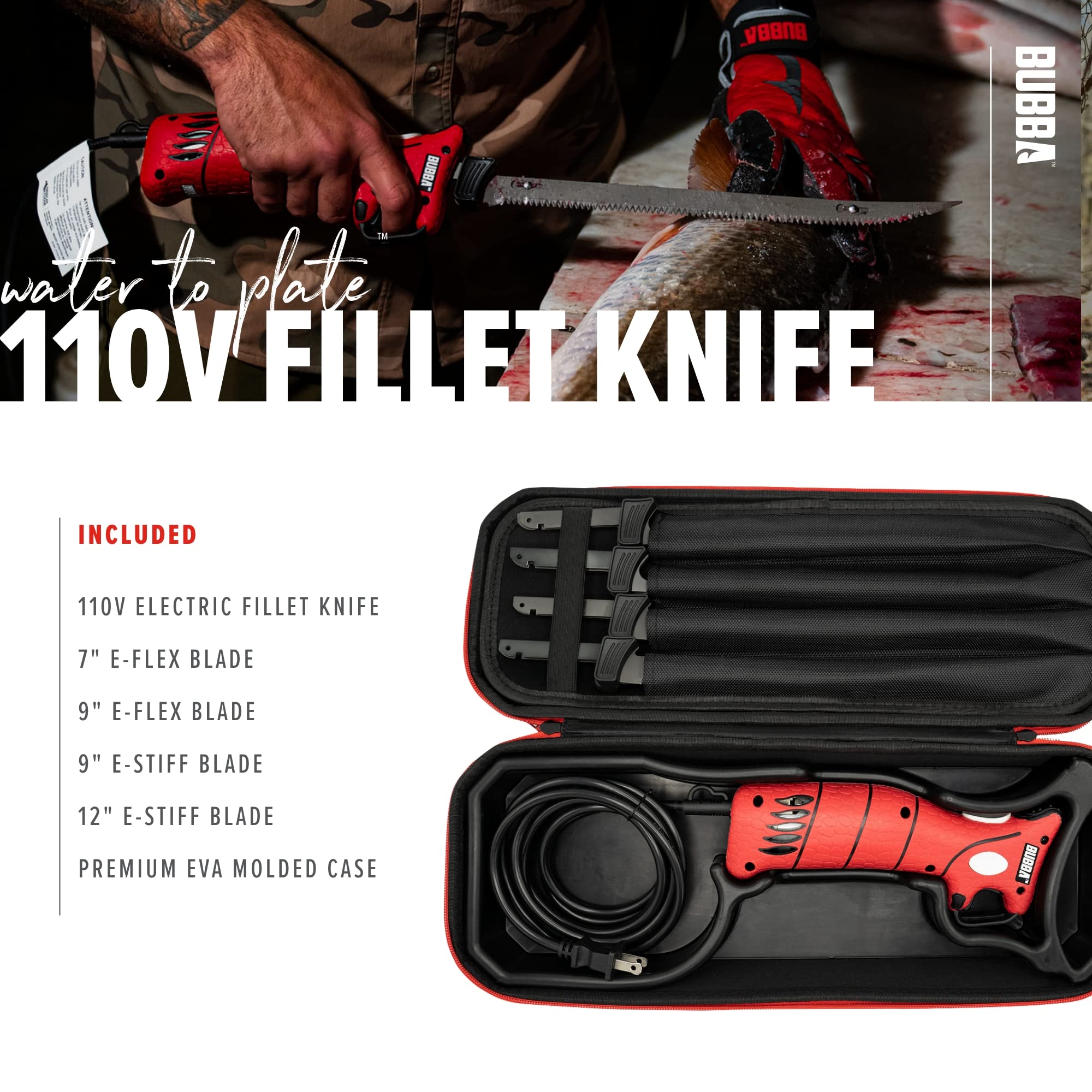 BUBBA 110V Electric Fillet Knife with Non-Slip Grip Handle, 4 Ti-Nitride S.S. Coated Non-Stick Reciprocating Blades, 8' Cord and Storage Case for Fishing - Image 6