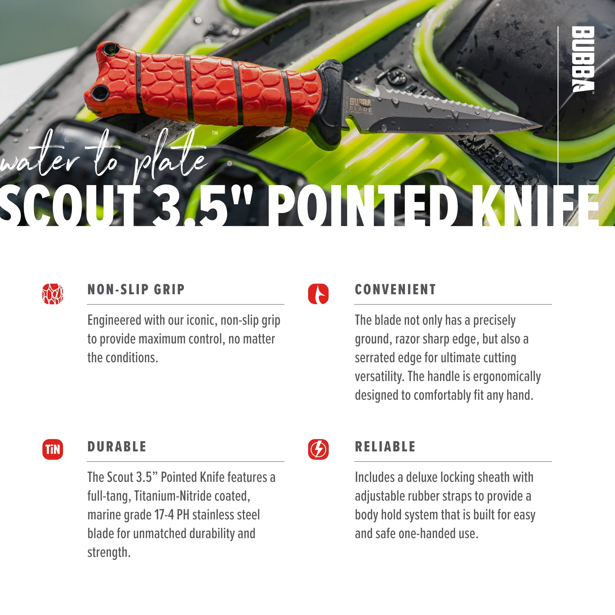 BUBBA 3.5" Pointed Dive Knife with Non-Slip Grip Handle - Image 4