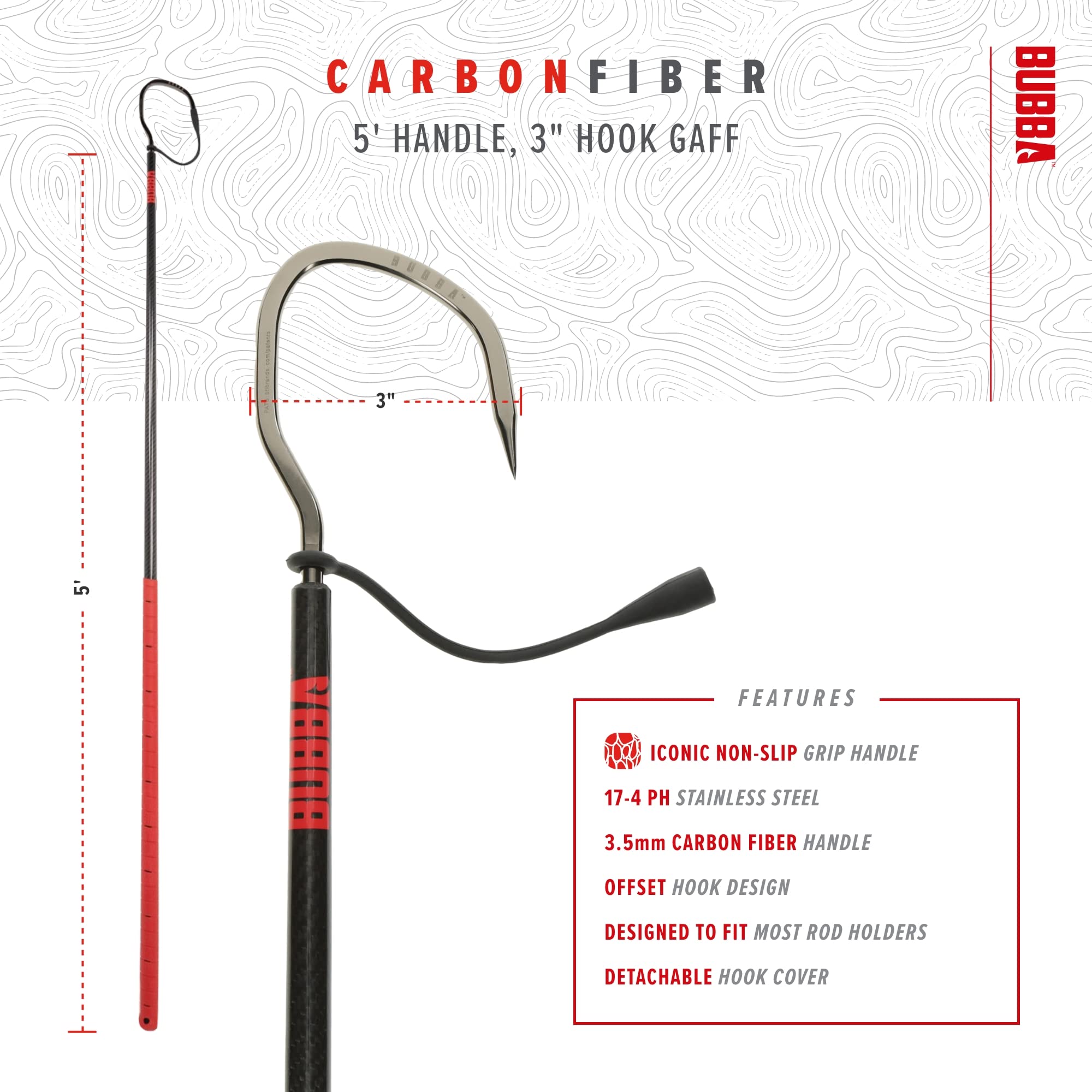BUBBA 5 Foot Gaff with 3 Inch Stainless Steel Offset Hook, Non-Slip Grip Handles and Carbon Fiber Shaft for Fishing, Boating and Outdoors - Image 3