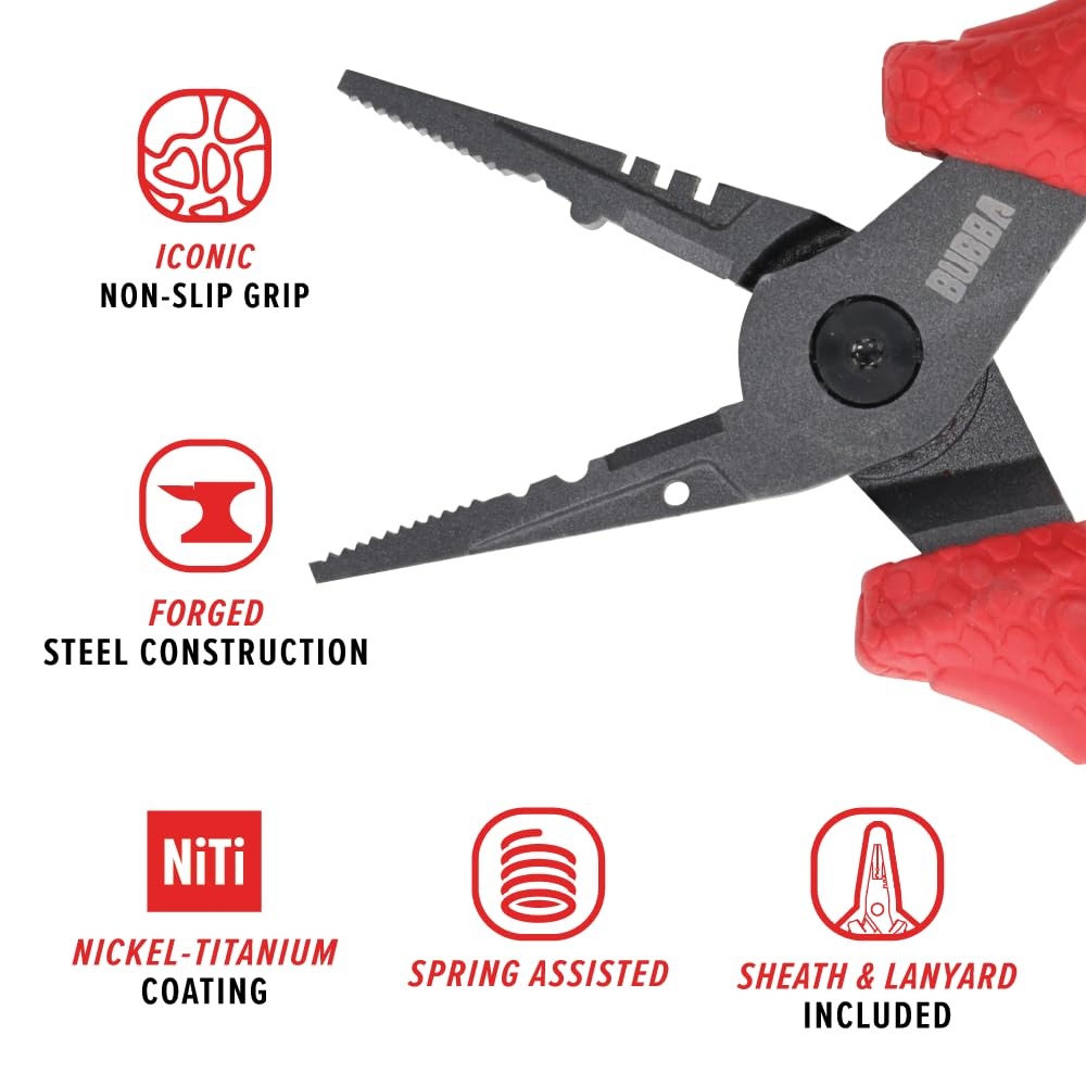 Bubba 6" Forged Fishing Pliers with Crimping Cutouts, Lure Tuning Slots, Hook Pulling Holes, and Corrosion-Resistant Coated Steel, For Fishing - Image 4