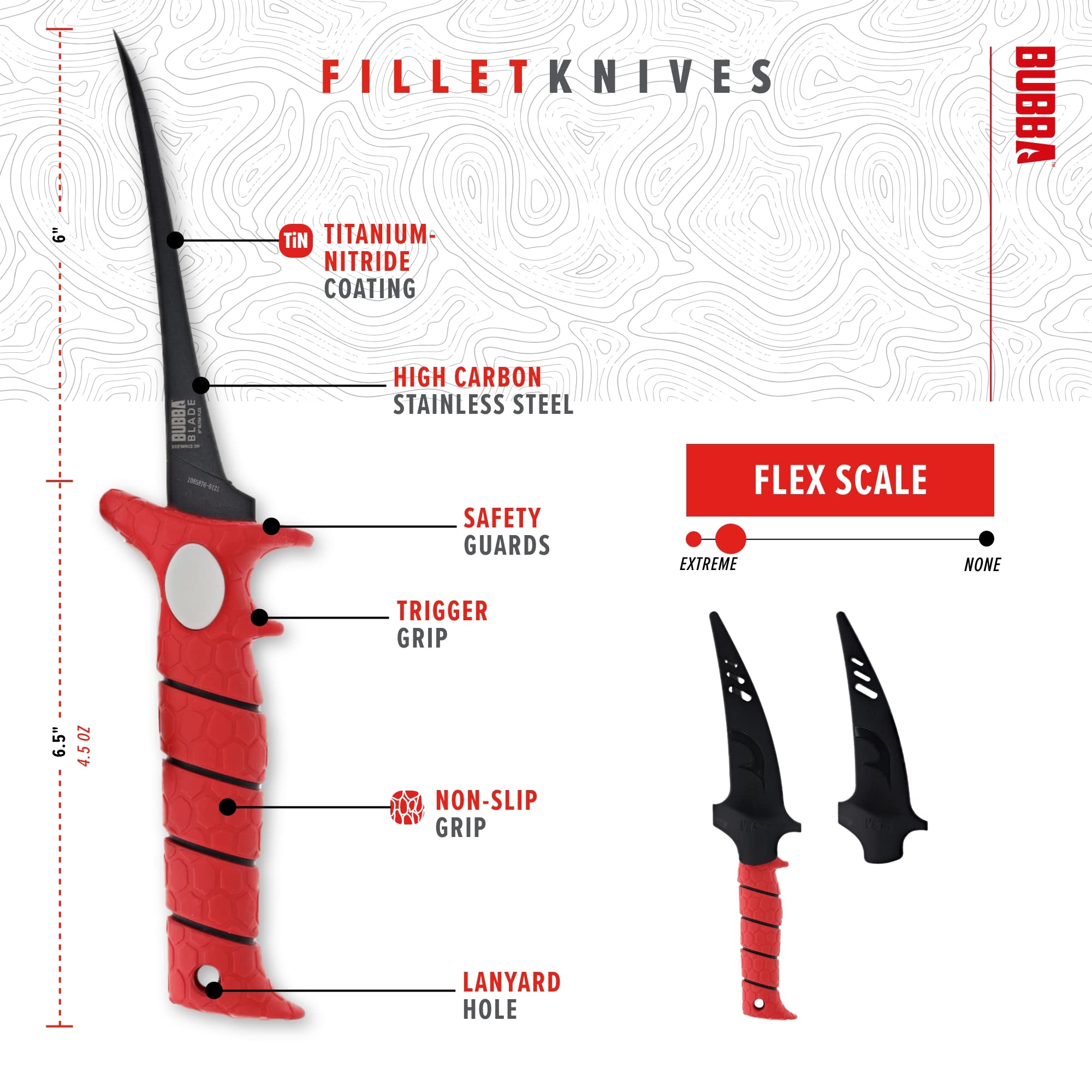 BUBBA 6 Inch Ultra Flex Tapered Fillet Knife with Non-Slip Grip Handle, 8Cr13MoV Stainless Steel Blade, Lanyard Hole and Synthetic Sheath for Fishing - Image 3