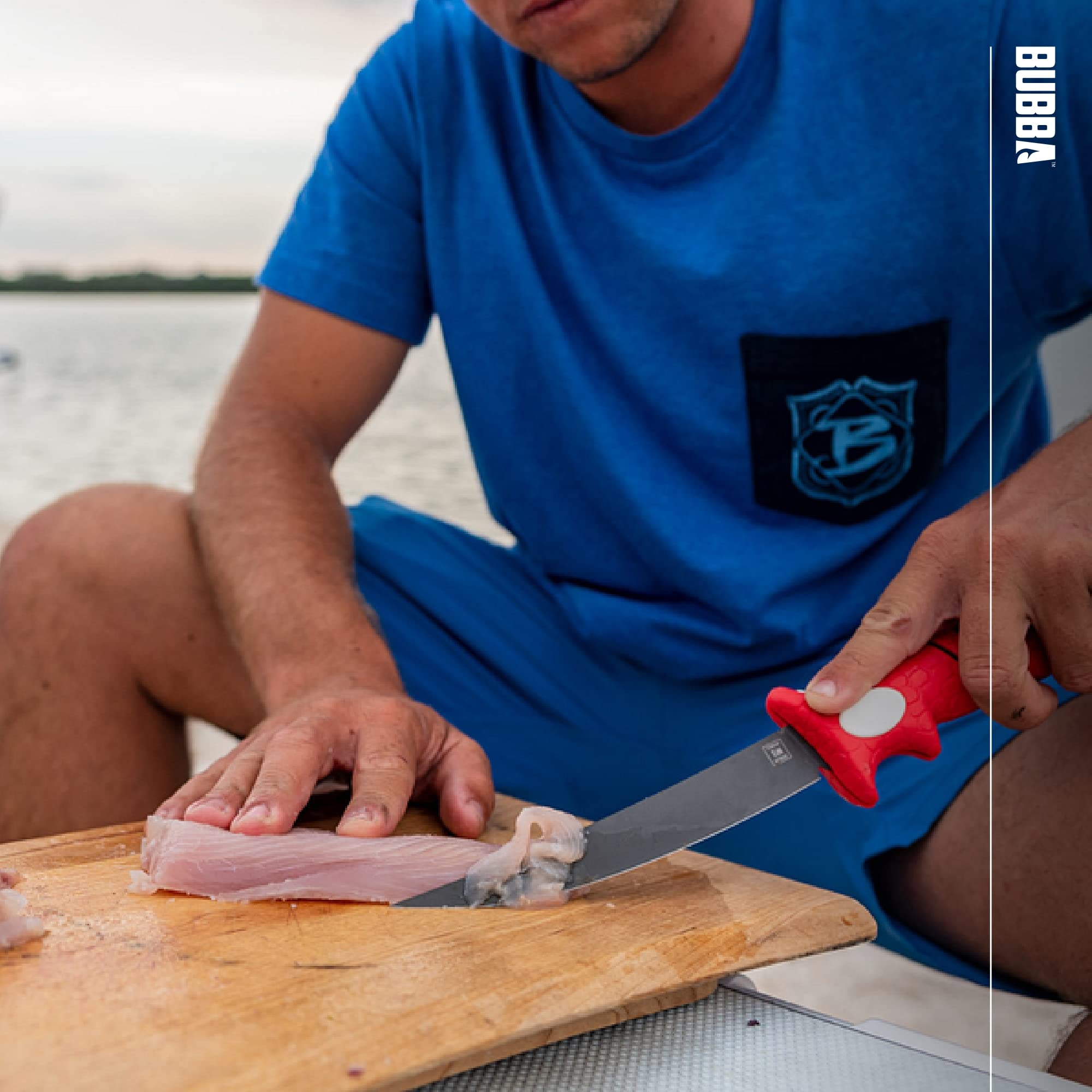 BUBBA 7" Tapered Flex Folding Knife with Non-Slip Grip Handle, Offset Full Tang Stainless Steel Blade, Lanyard Hole and Synthetic Sheath for Fishing - Image 7