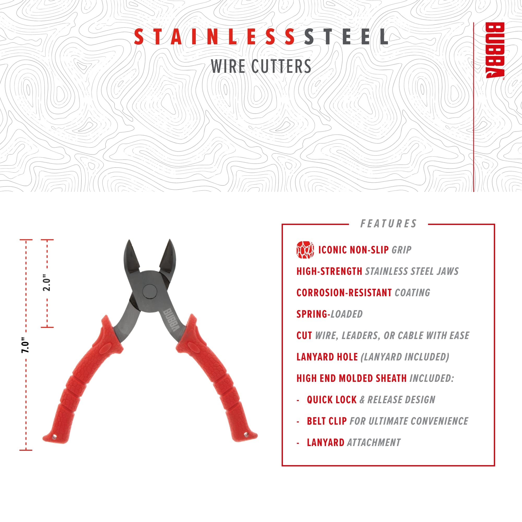 BUBBA 7" Wire Snips with Spring-Loaded Non-Slip Grip Handle for Cutting Wire, Leaders or Cable for Fishing Red - Image 3