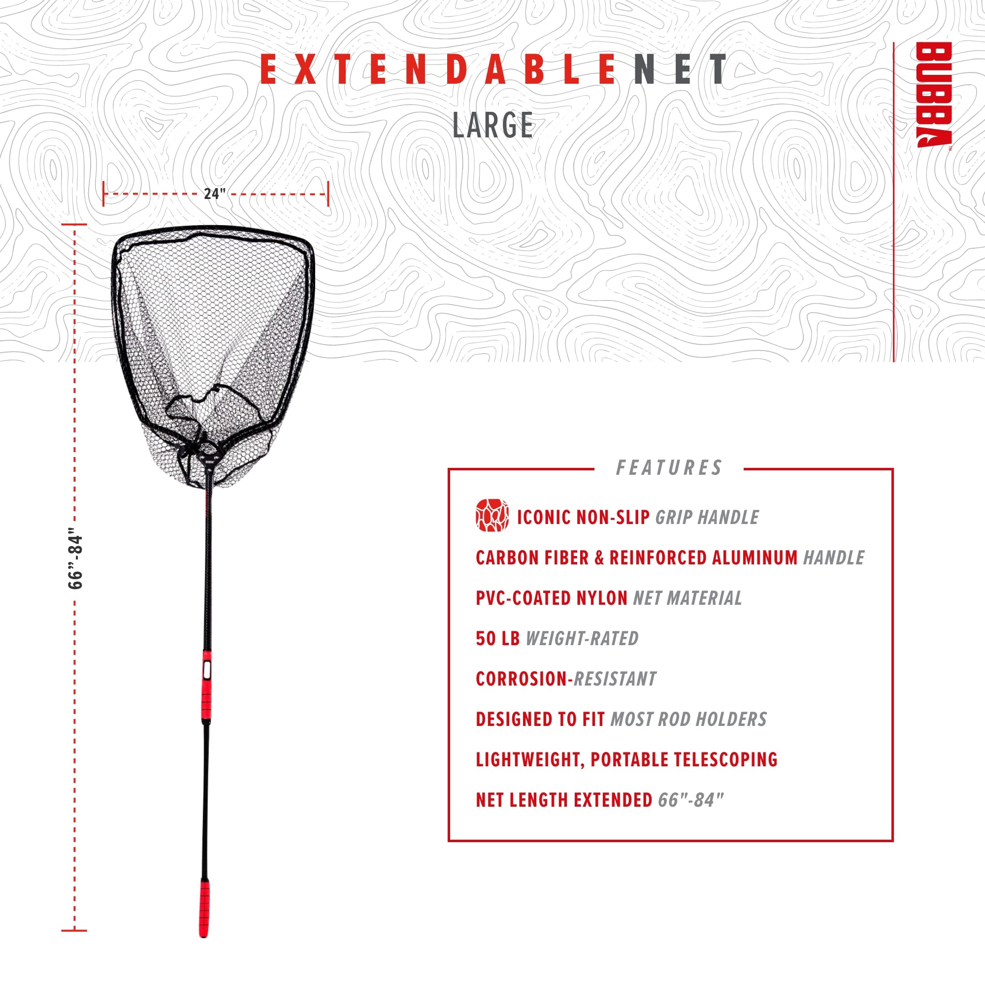BUBBA Extendable Net with Corrosion Resistant Construction, Non-Slip Grip Handle and Carbon Fiber Shafts for Fishing, Angling, Boating and Outdoors - Image 3