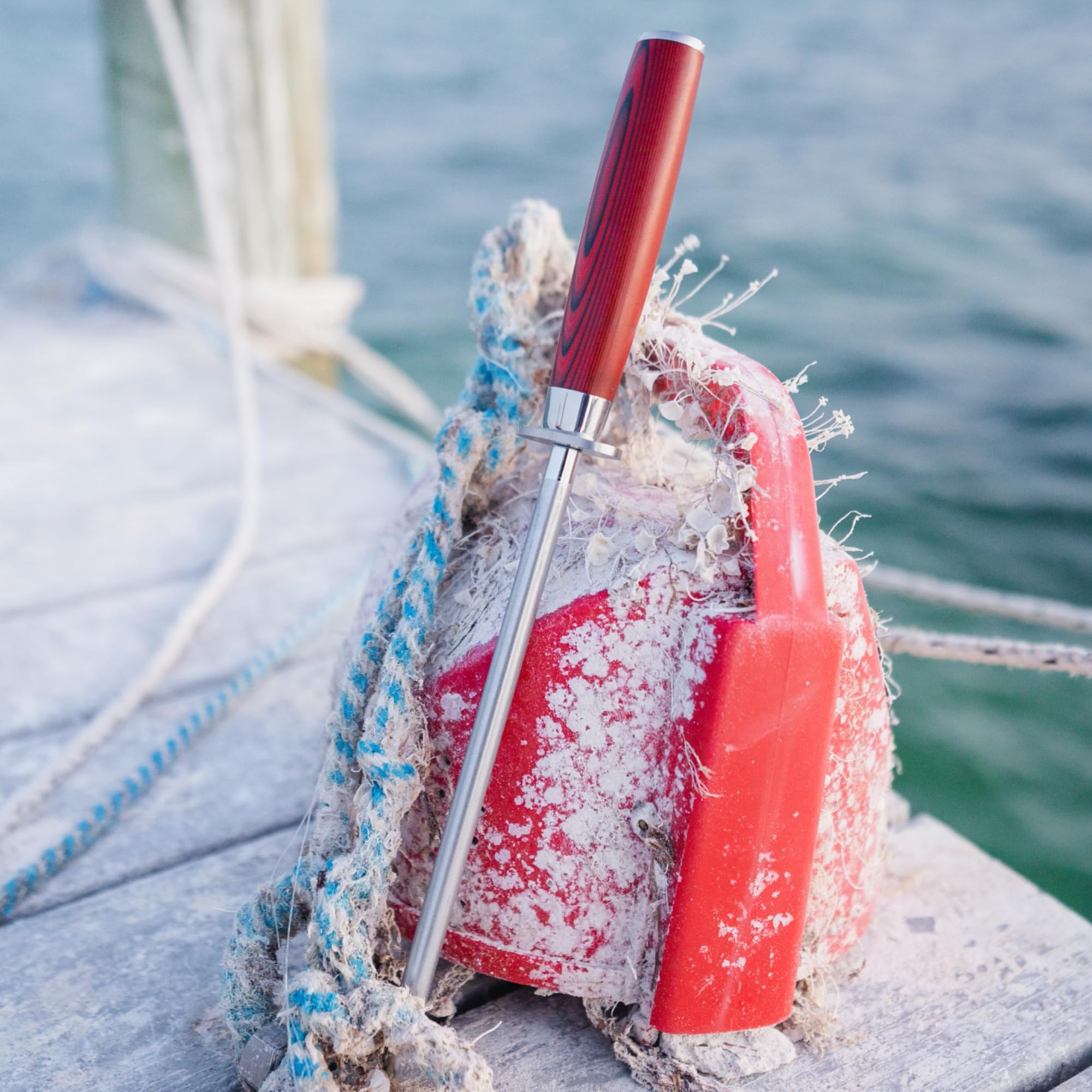 BUBBA Kitchen Series 9" Sharpening Steel with premium diamond coating and perfectly balanced to increase the overall life of your kitchen knives Red - Image 5