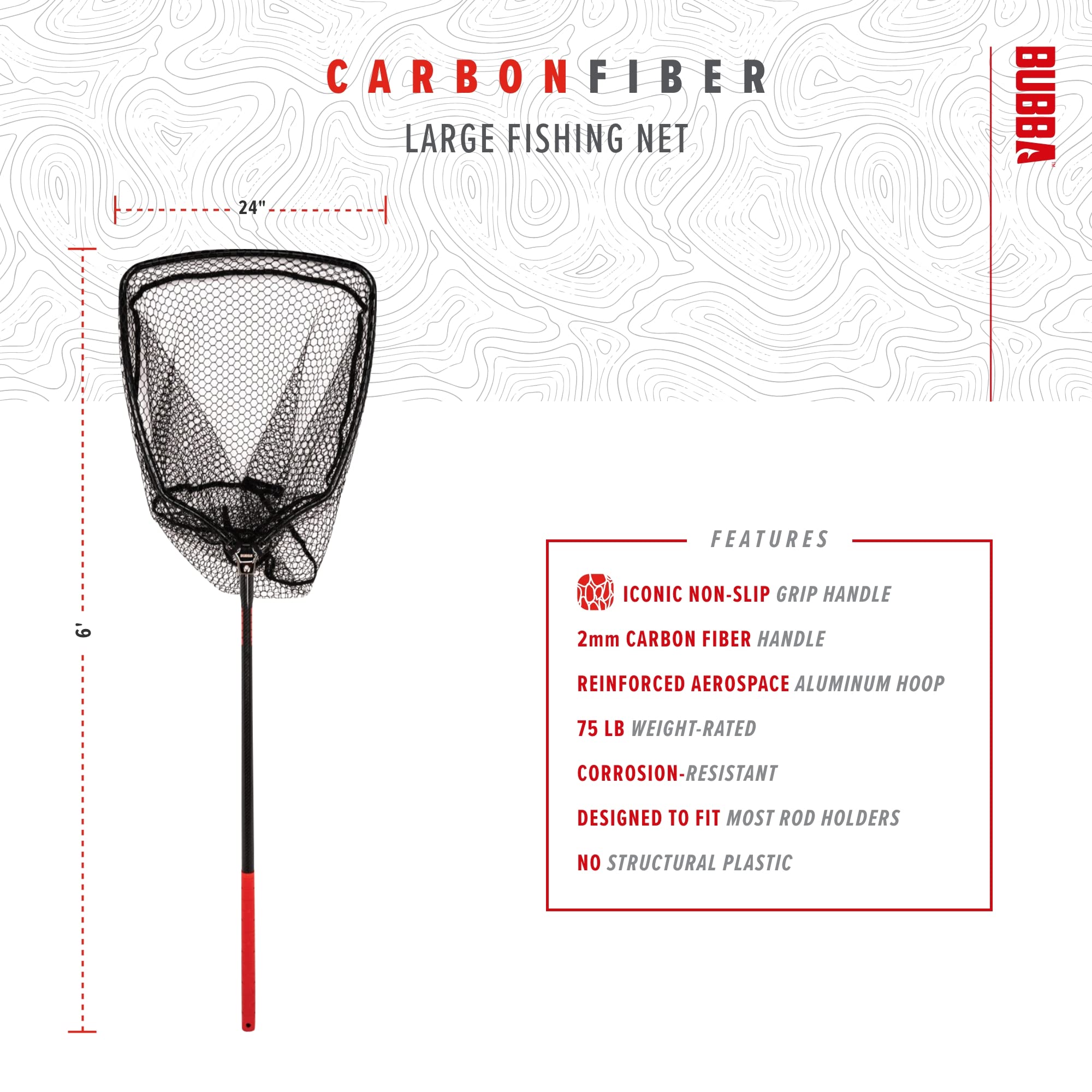 BUBBA Landing Nets with Corrosion Resistant Construction, Non-Slip Grip Handle and Carbon Fiber Shafts for Fishing, Angling, Boating and Outdoors - Image 4