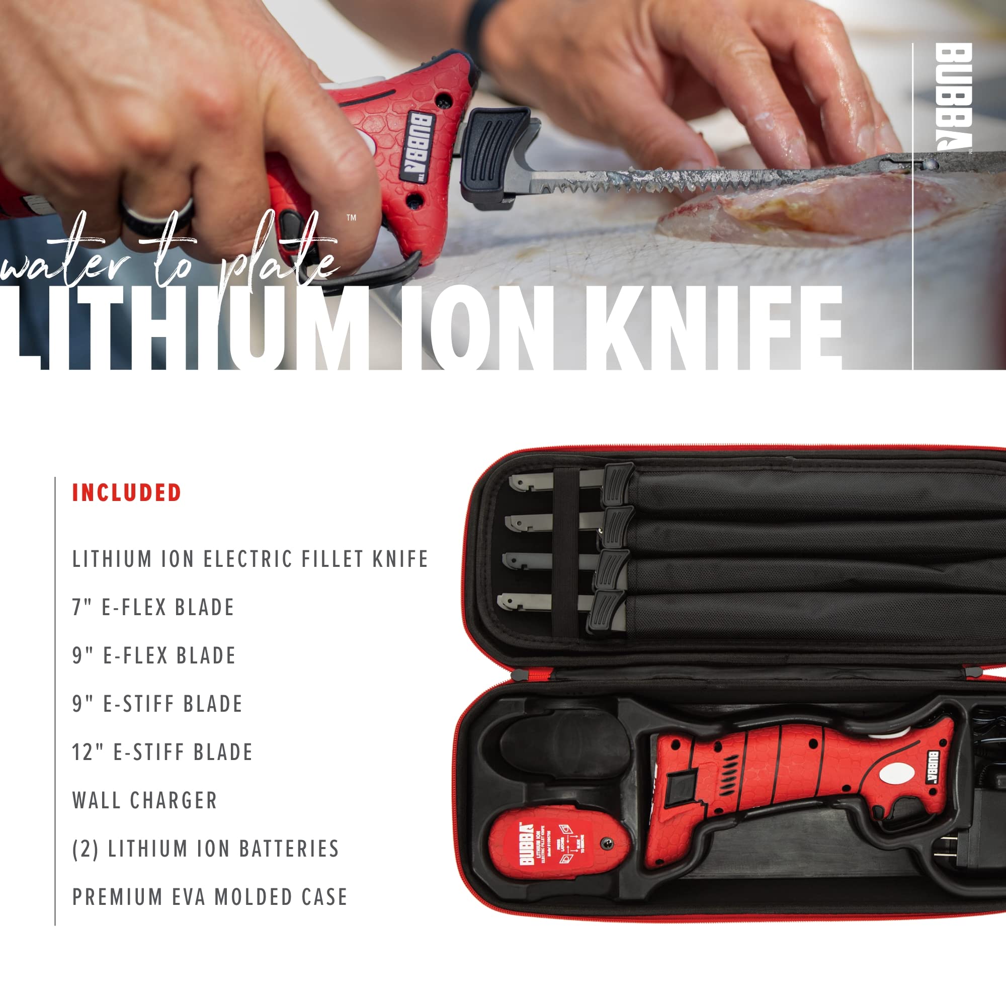 BUBBA Li-Ion Cordless Electric Fillet Knife with Non-Slip Grip Handle, 4 Ti-Nitride S.S. Coated Non-Stick Reciprocating Blades, Charger and Case for Fishing - Image 6