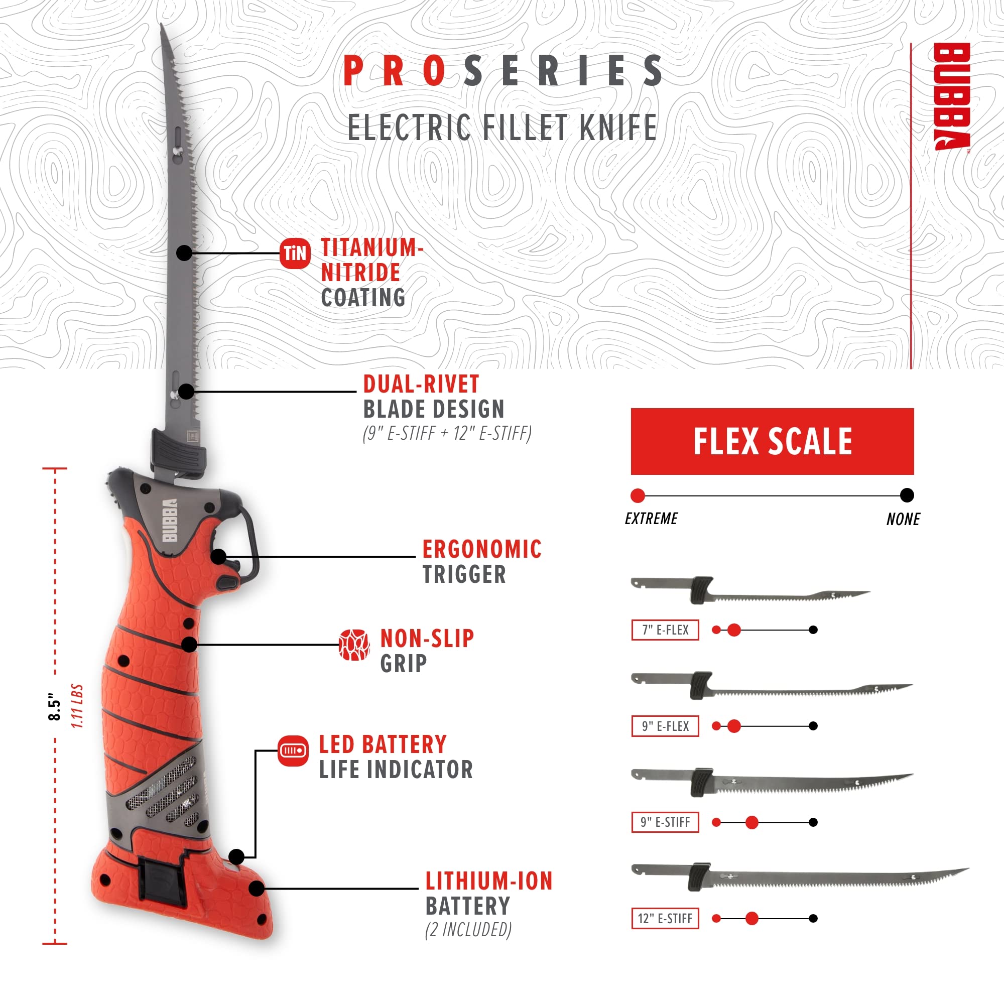 Bubba Pro Series Lithium-Ion Electric Fillet Knife with Non-Slip Grip Handle, 4 Ti-Nitride S.S. Coated Non-Stick Reciprocating Blades, Charger and Case for Fishing - Image 3