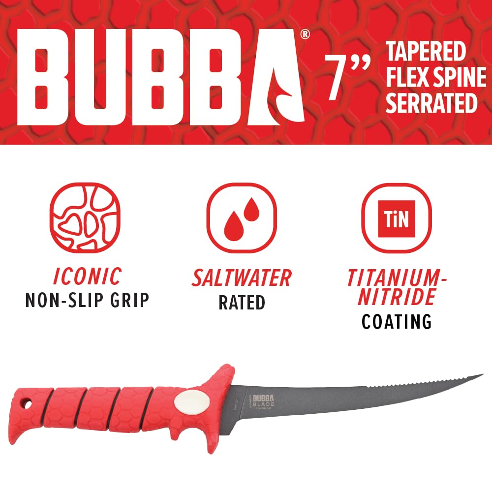 BUBBA Tapered Flex Fillet Knife with Sperrated Spine 7" with Non-Slip Grip, Corrosion-Resistant Stainless Steel for Filleting, Fishing, Outdoors - Image 7