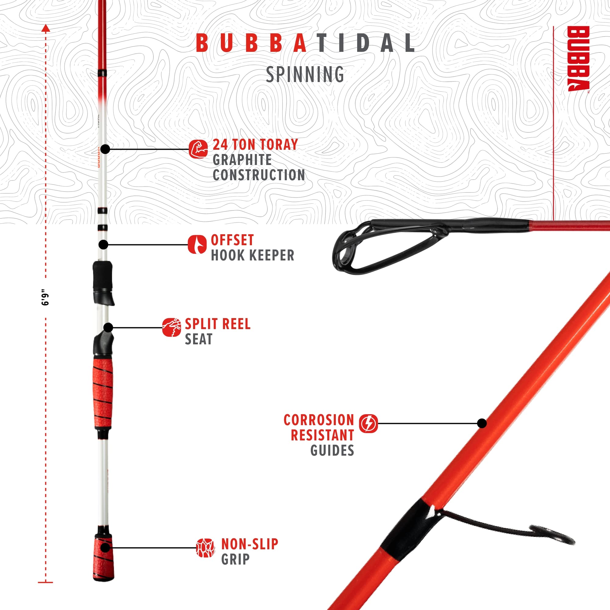 BUBBA Tidal 7' Medium Heavy, Fast Inshore Spinning Rod with Corrosion Resistant Guides and for Saltwate' - Image 3