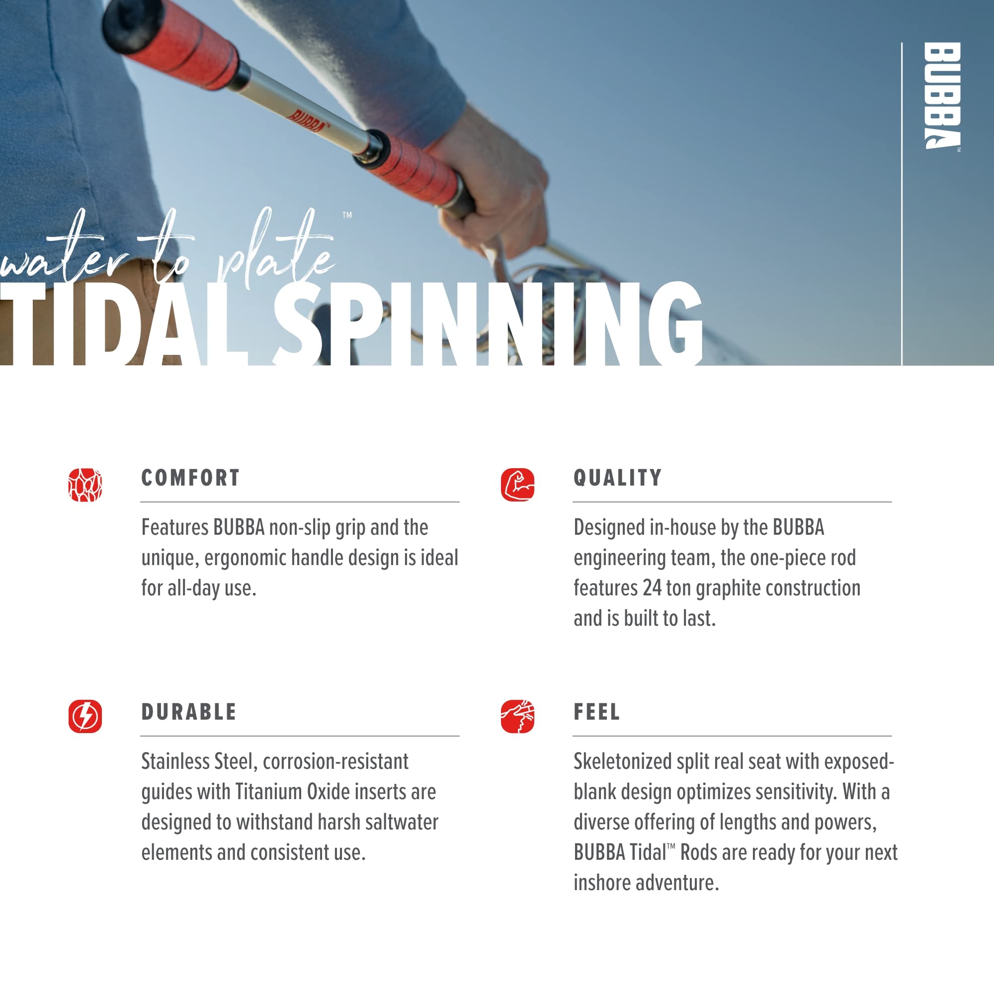 BUBBA Tidal 7' Medium Heavy, Fast Inshore Spinning Rod with Corrosion Resistant Guides and for Saltwate' - Image 4