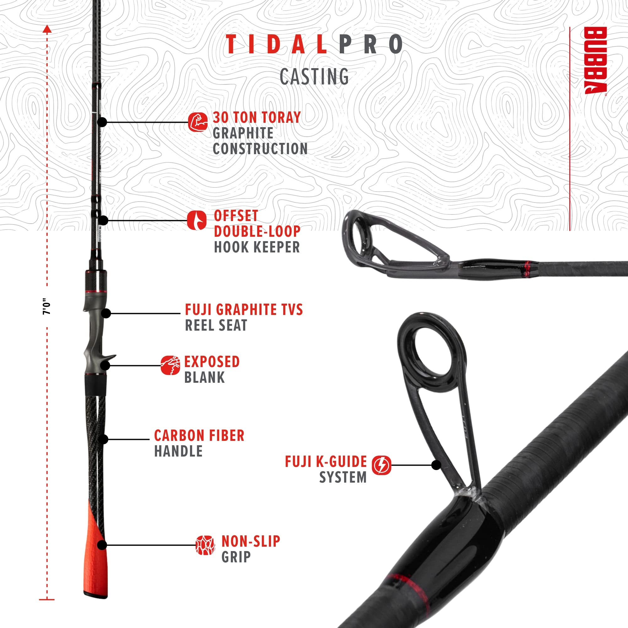 BUBBA Tidal Pro 7' Medium Heavy, Fast Inshore Casting Rod with Carbon Fiber' - Image 3