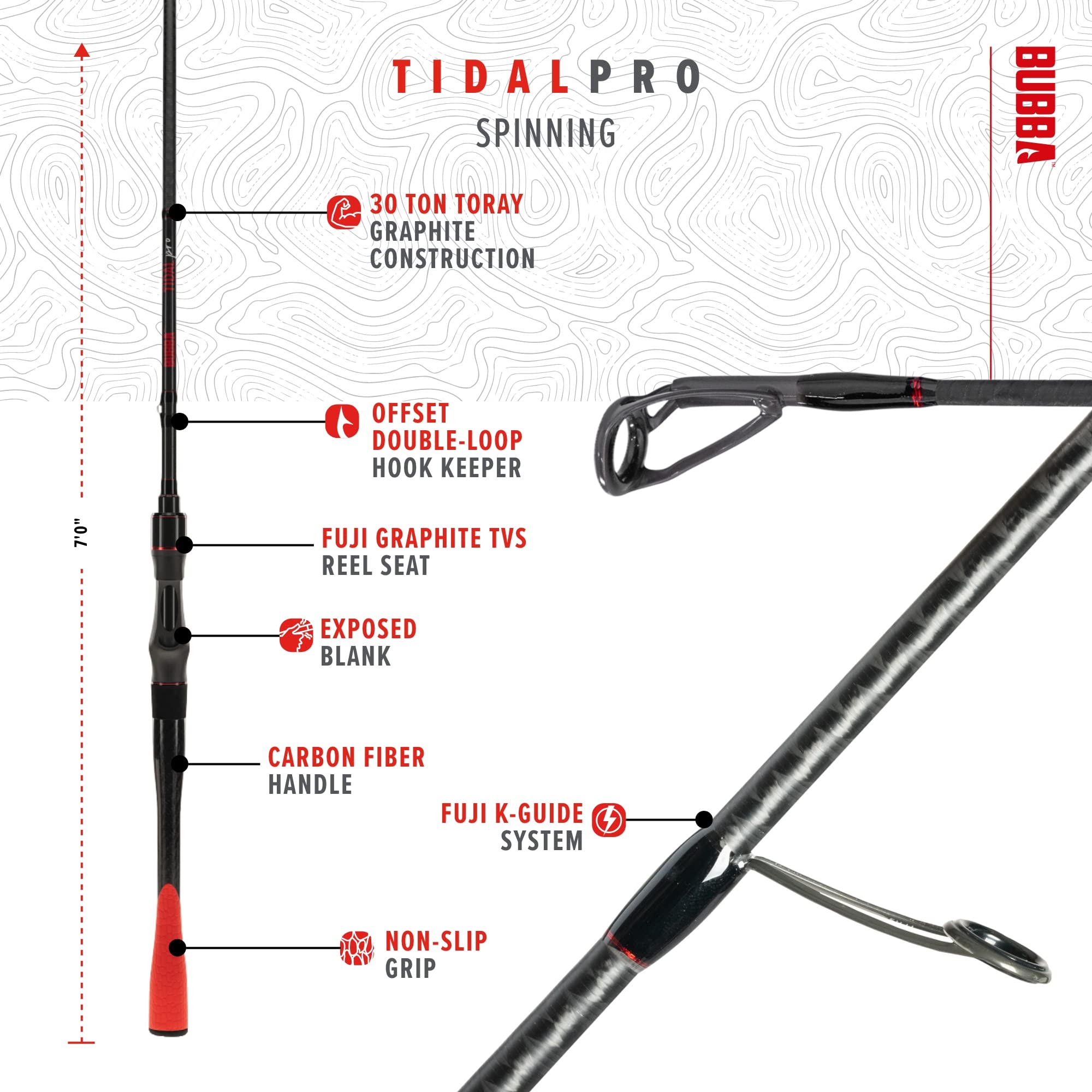 BUBBA Tidal Pro Inshore 7'6" Medium Fast Inshore Spinning Rod with Carbon Fiber Grip' - Image 3