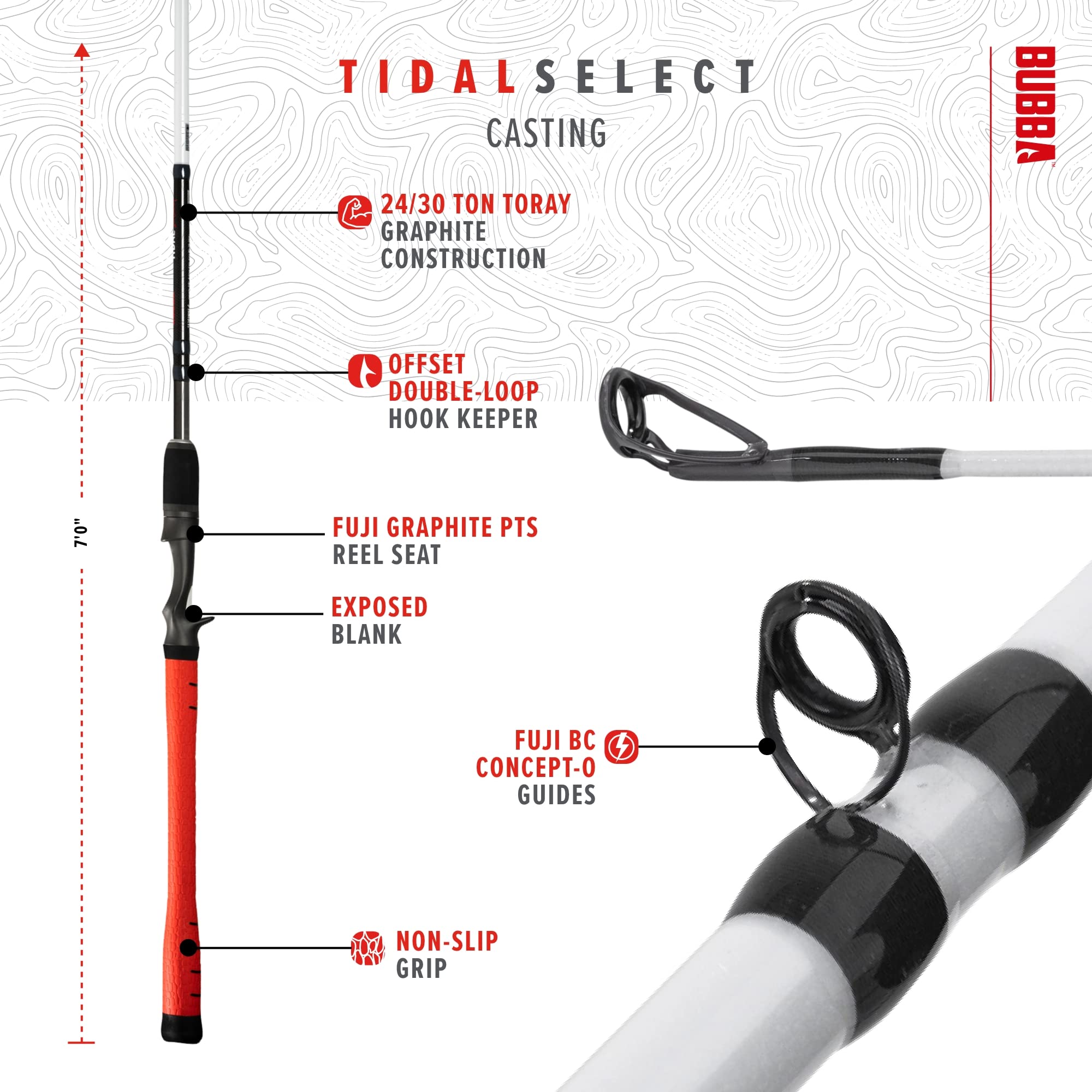 BUBBA Tidal Select 7'6" Medium Fast Inshore Casting Rod with Non-Slip Grip, Fuji Reel' - Image 3
