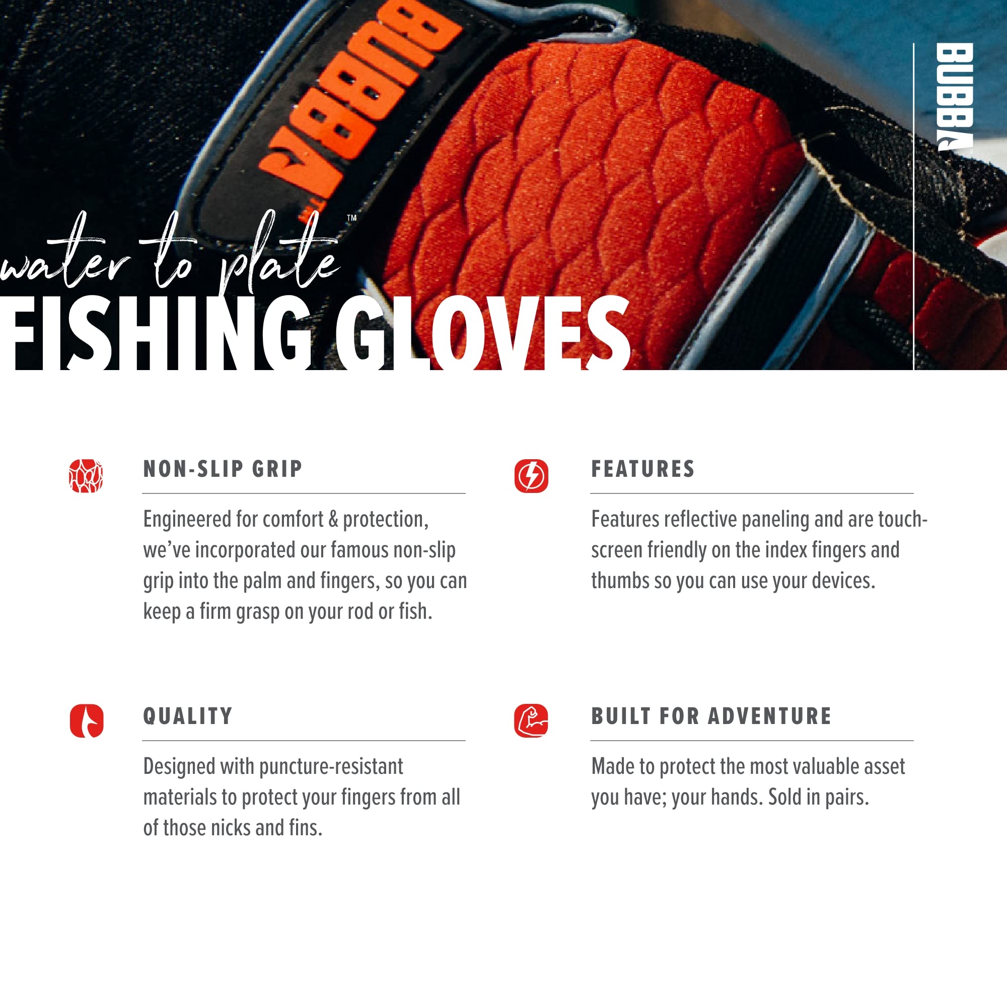 BUBBA Ultimate Fishing Gloves with Cut Resistant Construction, Cloth Thumb and Touch Screen Usability for Fishing, Angling, Boating and Outdoors - Image 5