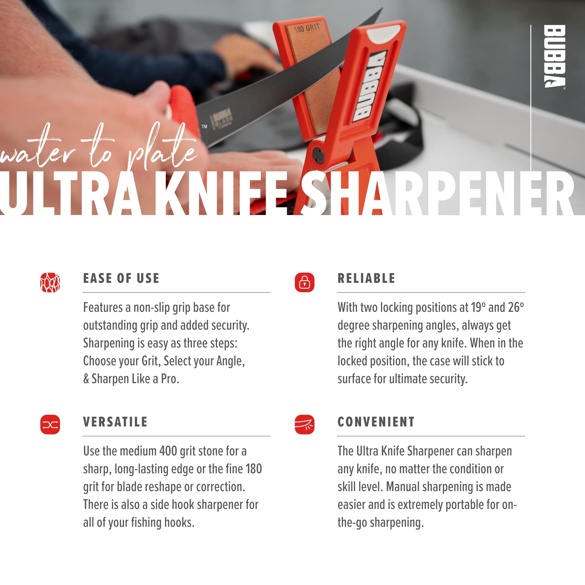 BUBBA Ultra Knife Sharpener with Non-Slip Grip Base and Sharpener Sheath for Manual Knife Sharpening for Any Blade - Image 4