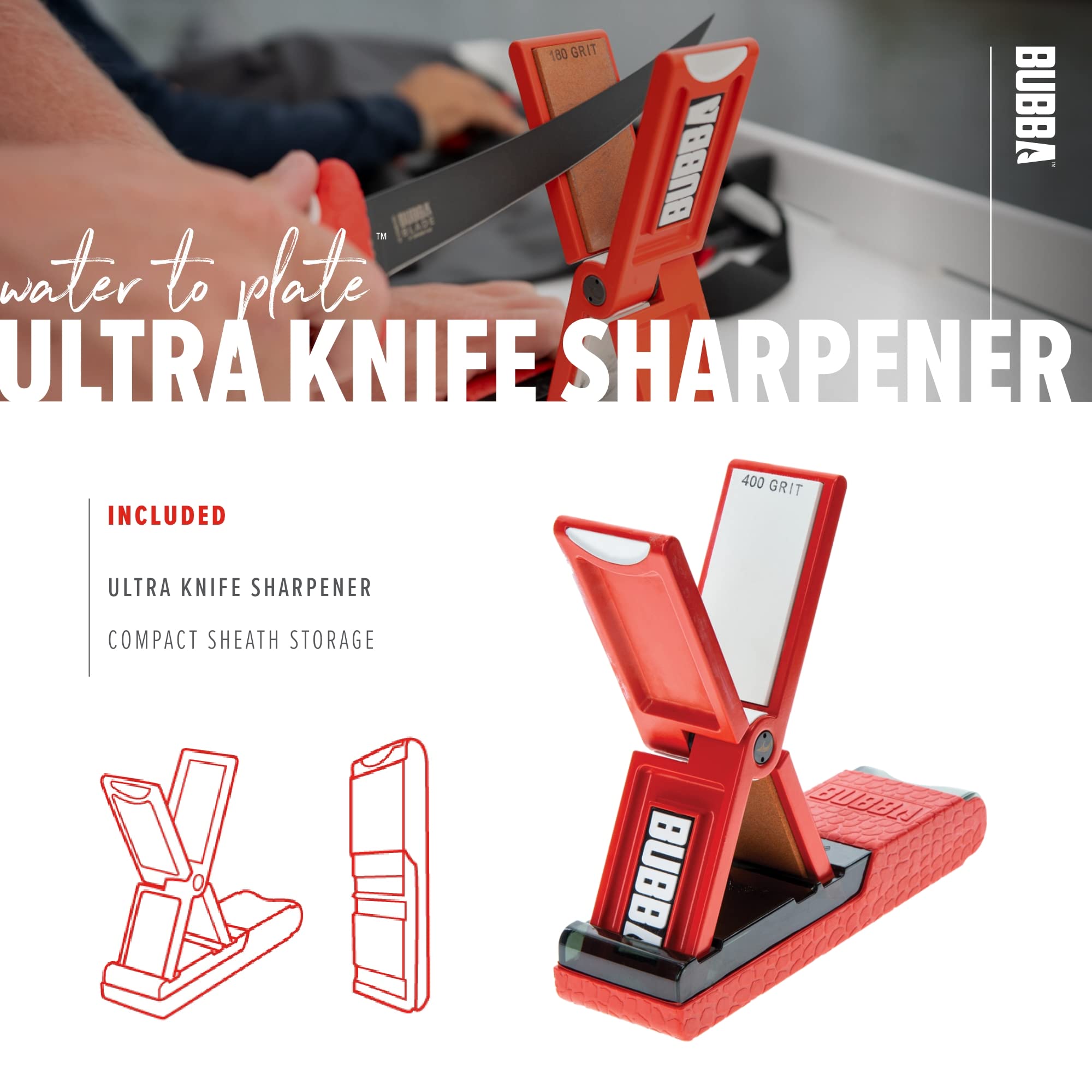 BUBBA Ultra Knife Sharpener with Non-Slip Grip Base and Sharpener Sheath for Manual Knife Sharpening for Any Blade - Image 5