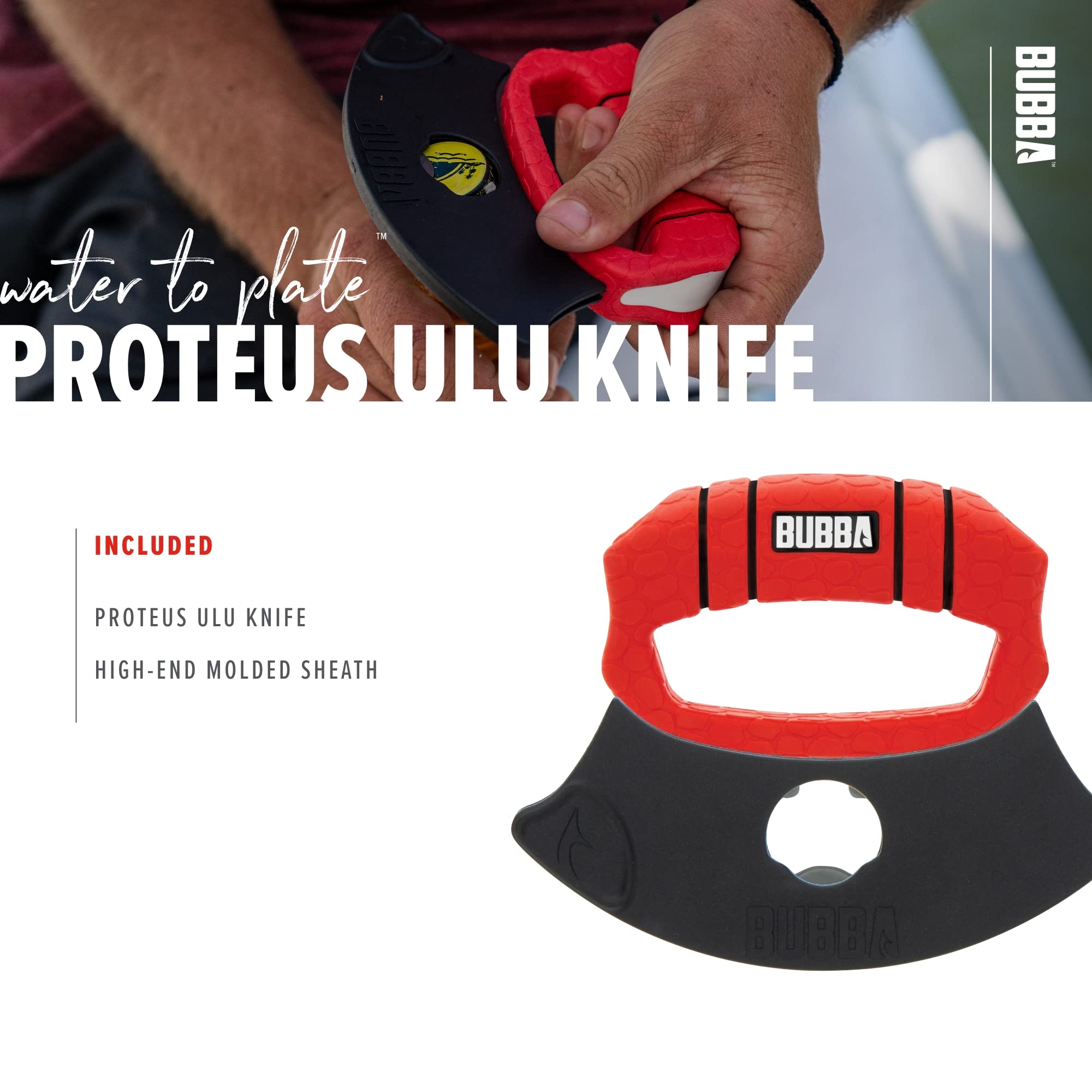 BUBBA ULU Knife with Non-Slip Grip Handle, Curved Blade, Integrated Bottle Opener and Sheath, Red - Image 5