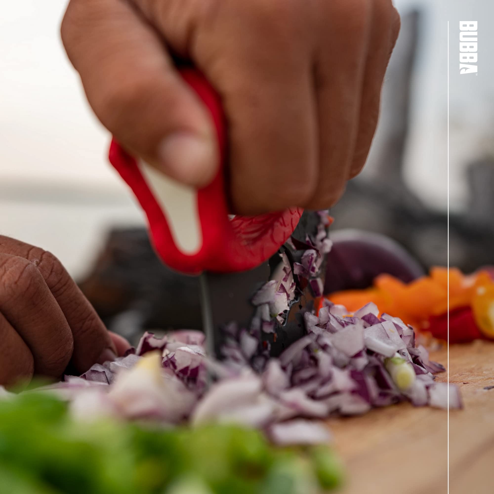 BUBBA ULU Knife with Non-Slip Grip Handle, Curved Blade, Integrated Bottle Opener and Sheath, Red - Image 6