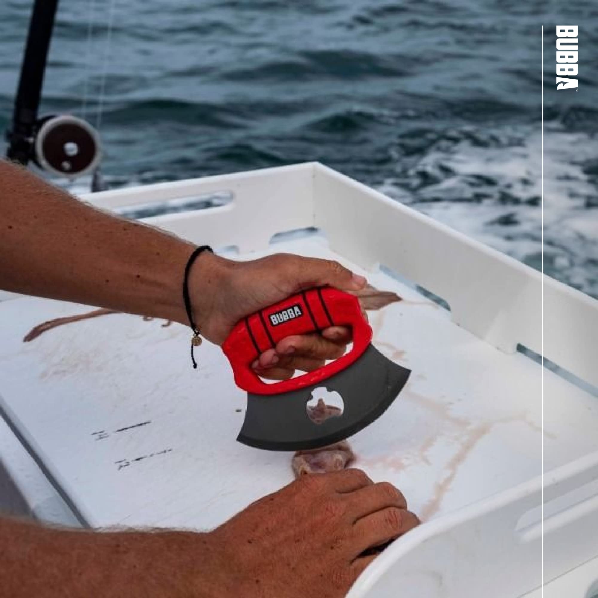 BUBBA ULU Knife with Non-Slip Grip Handle, Curved Blade, Integrated Bottle Opener and Sheath, Red - Image 7